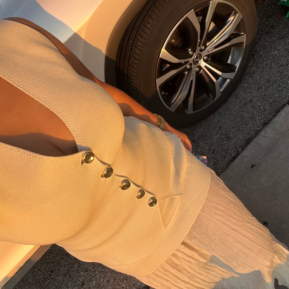 Zara Cream Sleeveless Blouse and skirt with Gold Buttons